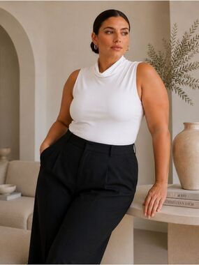 Smash + Tess Sleeveless Mock Neck Bodysuit White 2XL Minimalist Stretch